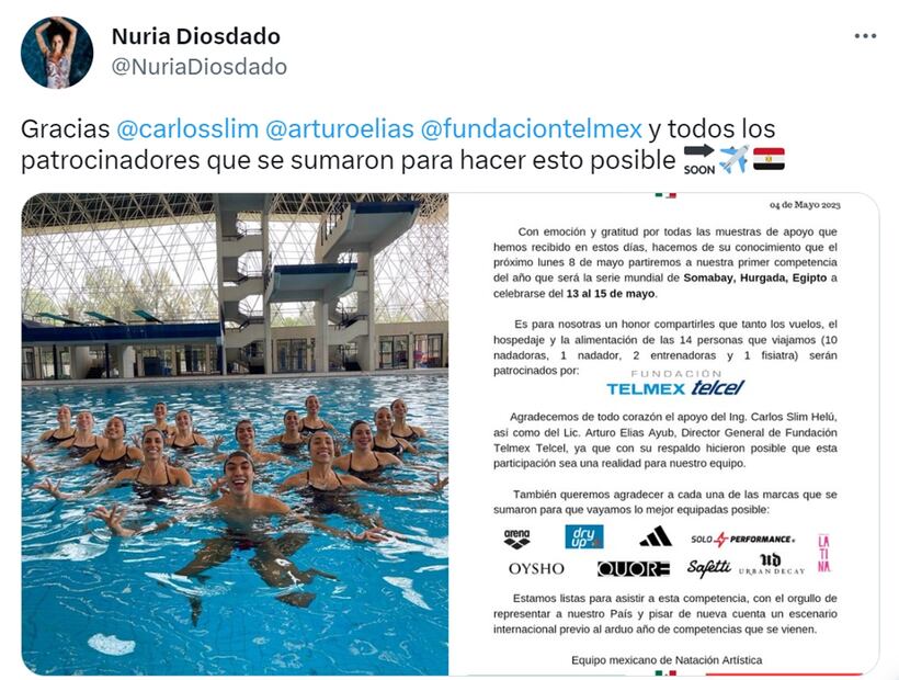 A través de Fundación Telmex Telcel, el equipo pudo viajar el pasado 8 de mayo a la serie mundial de Somabay, Hurgada, Egipto, celebrada del 13 al 15 de mayo. Foto: Twitter @NuriaDiosdado