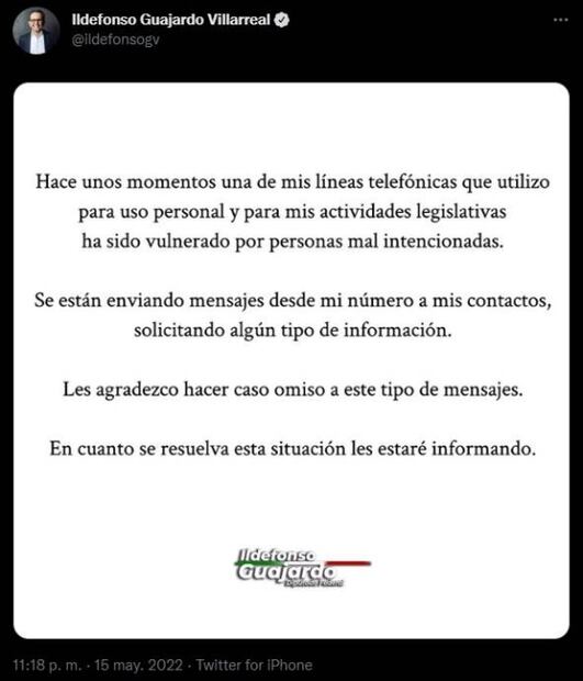 Continúan hackeos a diputados; ahora le tocó a Ildefonso Guajardo