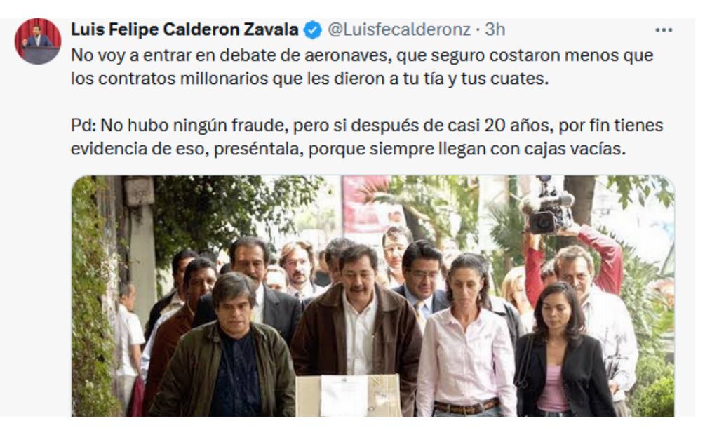 Hijo de AMLO se suma a una "pelea" en redes sociales contra Luis Felipe Calderón Zavala (08/08/2025). Foto: Captura de pantalla