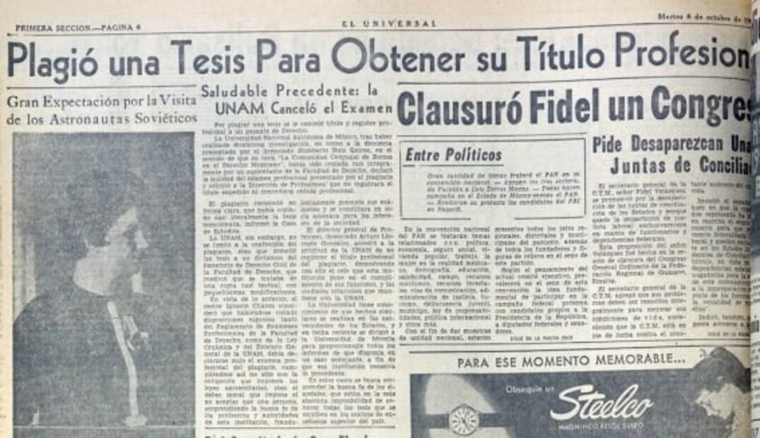 El rector de la UNAM que retiró título a alumno de Derecho por plagio de tesis en 1963