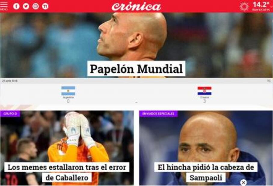 Prensa argentina tunde a la Albiceleste por su vergonzosa derrota