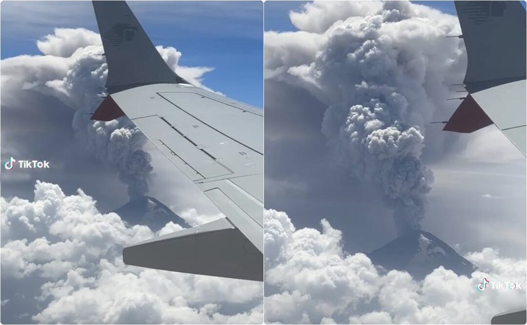 Un pasajero que viajaba de CDMX a Colombia grabó el volcán Popocatépetl. / Foto: Tomada de TikTok @od2cs