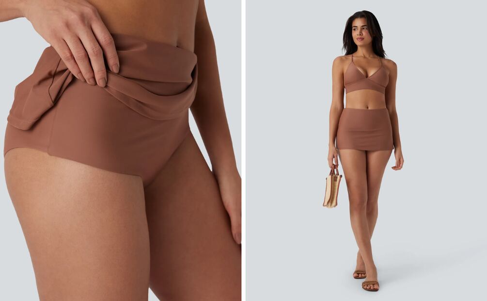 Traje baño bikini falda tiro medio. Foto: Halara