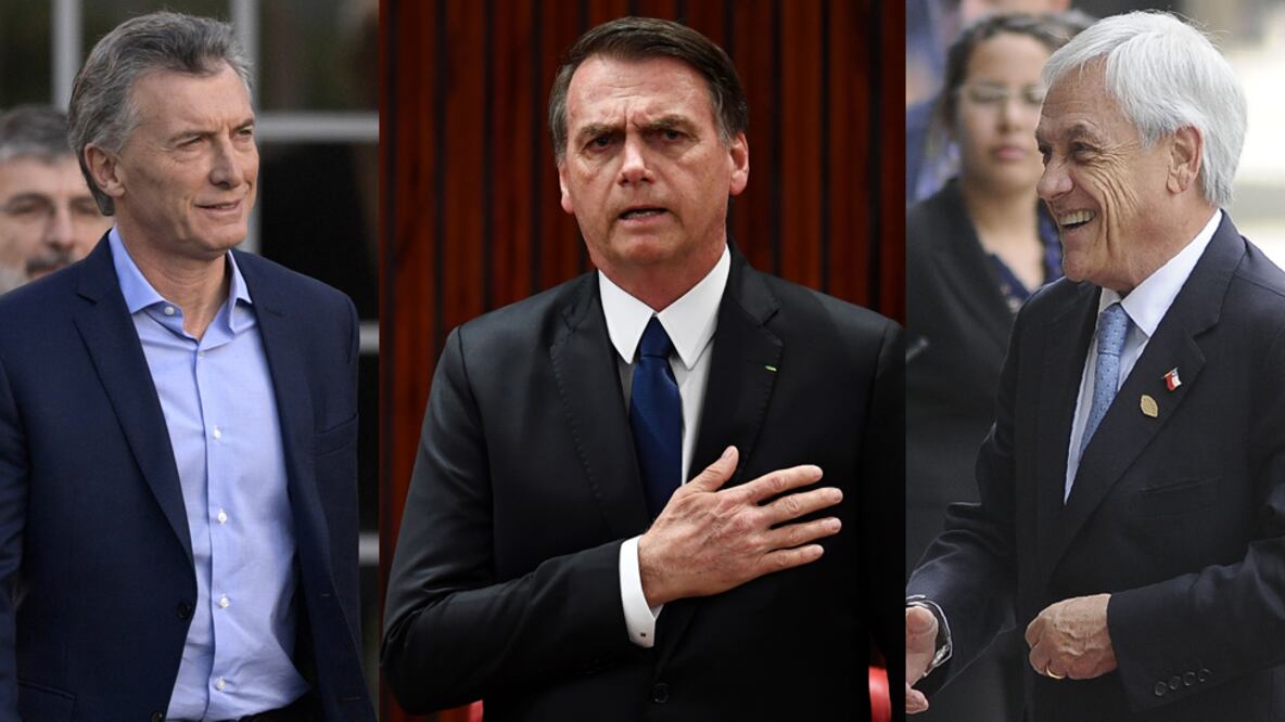 Piñera y Macri harán lo posible para no chocar con Bolsonaro. Son de tendencias parecidas en lo económico y en la seguridad, pero en todo lo demás disienten con el brasileño. Foto: AFP 