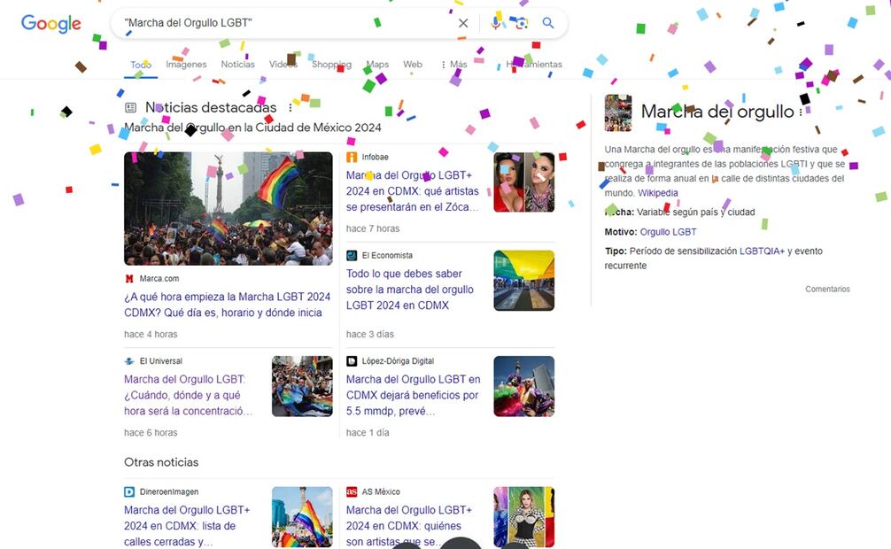 Esto pasa si buscas "Marcha LGBT+" en Google. Foto: Captura de pantalla
