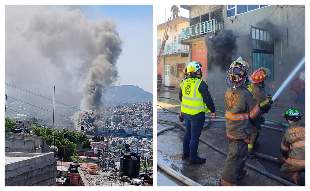 Incendio en bodega de colchones provoca evacuación de 500 personas en Ecatepec. Foto: Especial