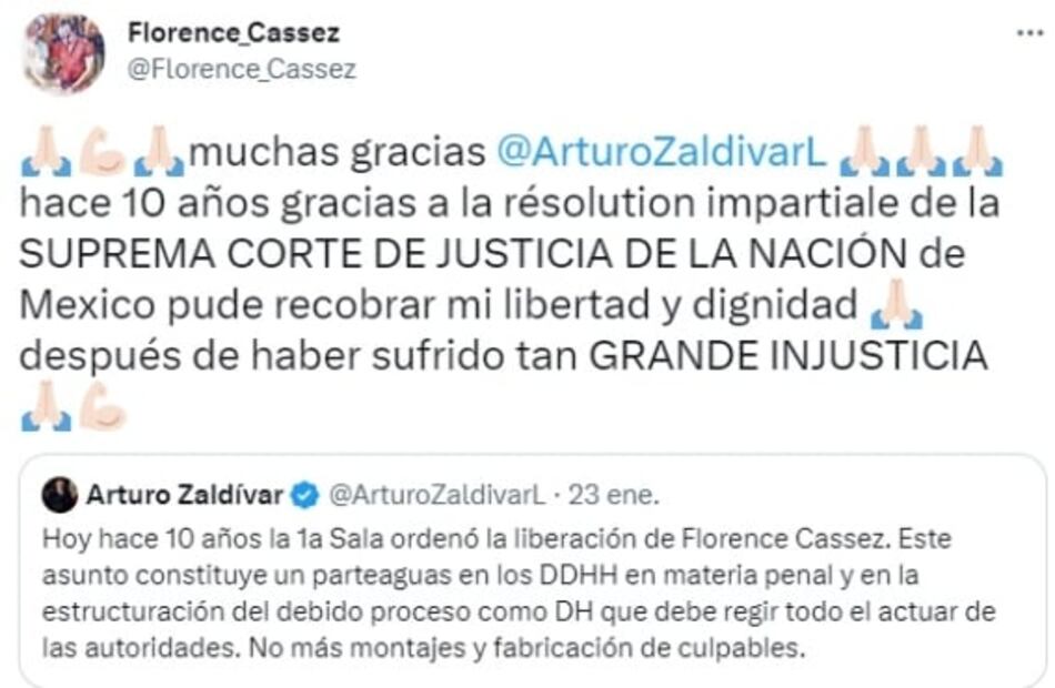 “Fue la decisión correcta”: Sánchez Cordero y Zaldívar recuerdan libertad de Florence Cassez hace 10 años