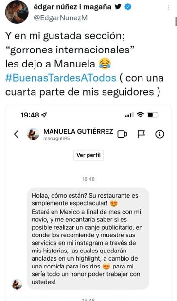 Cuánto cuesta comer en el restaurante de Édgar Núñez, al que influencer quiso ir gratis