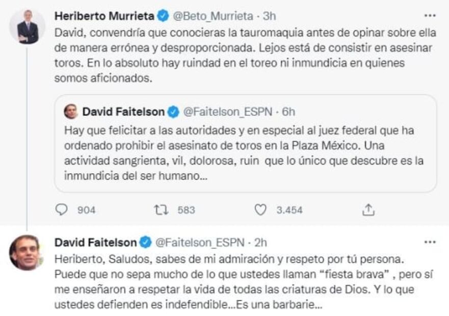 David Faitelson y Heriberto Murrieta “pelean” tras la prohibición de corridas de toros