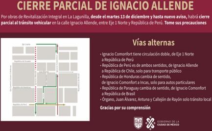Cierran calle Ignacio Allende hasta nuevo aviso por obras en el Barrio de La Lagunilla