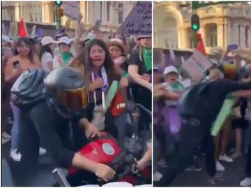 Motociclista agrede a mujeres en plena marcha del 8M en la CDMX, fue detenido