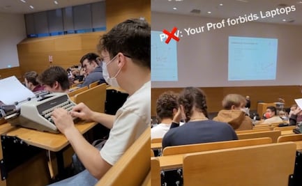 Le prohíben llevar laptop a clases y carga la máquina de escribir