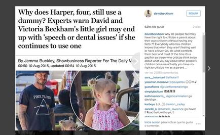 Cuestionan chupón de Harper Beckham, David responde