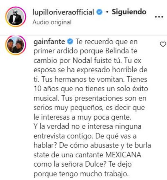Lupillo Rivera y Gustavo Adolfo Infante se enfrentan: "El primer ardido eres tú porque Belinda te cambió por Nodal"