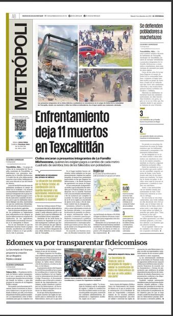 En la edición del 9 de diciembre de 2023 EL UNIVERSAL dio cuenta del
enfrentamiento entre pobladores con una célula de La Familia Michoacana. Foto: Alejandro Vargas / EL UNIVERSAL