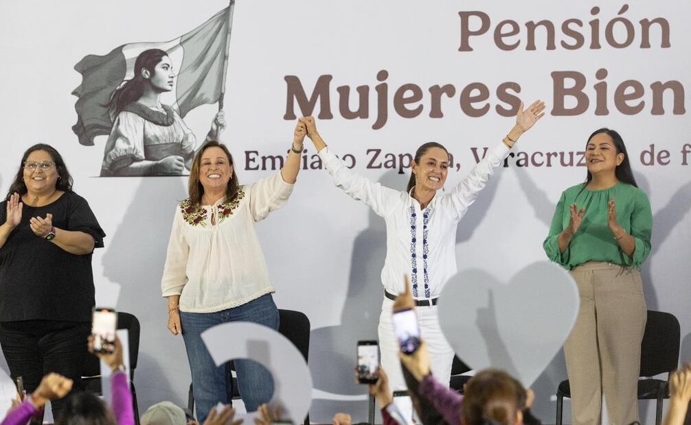 La presidenta Claudia Sheinbaum Pardo encabeza el evento Pensión Mujeres Bienestar, en Emiliano Zapata, Veracruz. Foto: Hugo Salvador EL UNIVERSAL