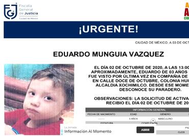 Eduardo Munguía de 3 años es buscado por su familia; lleva 15 días desaparecido