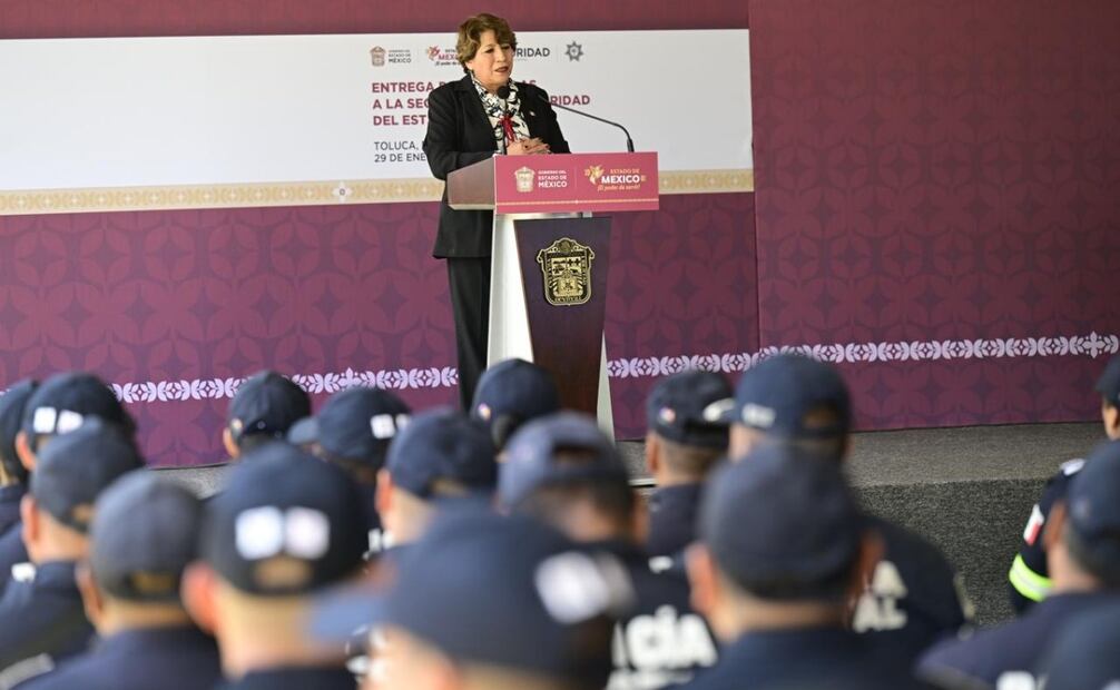 Delfina Gómez entrega 200 nuevas patrullas en Edomex (29/01/2025). Foto: Especial