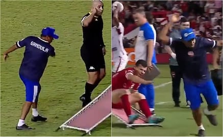 VIDEO: Camillero en Brasil entró al campo para reclamar al árbitro y a tirar a su paciente