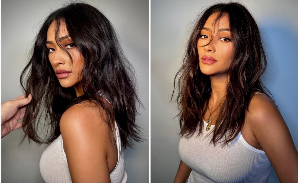 El estilista de celebridades Dimitris Giannetos compartió estas imágenes de la modelo Shay Mitchell luciendo un tono 'espresso'. Foto: Especial. Instagram @dimitrishair