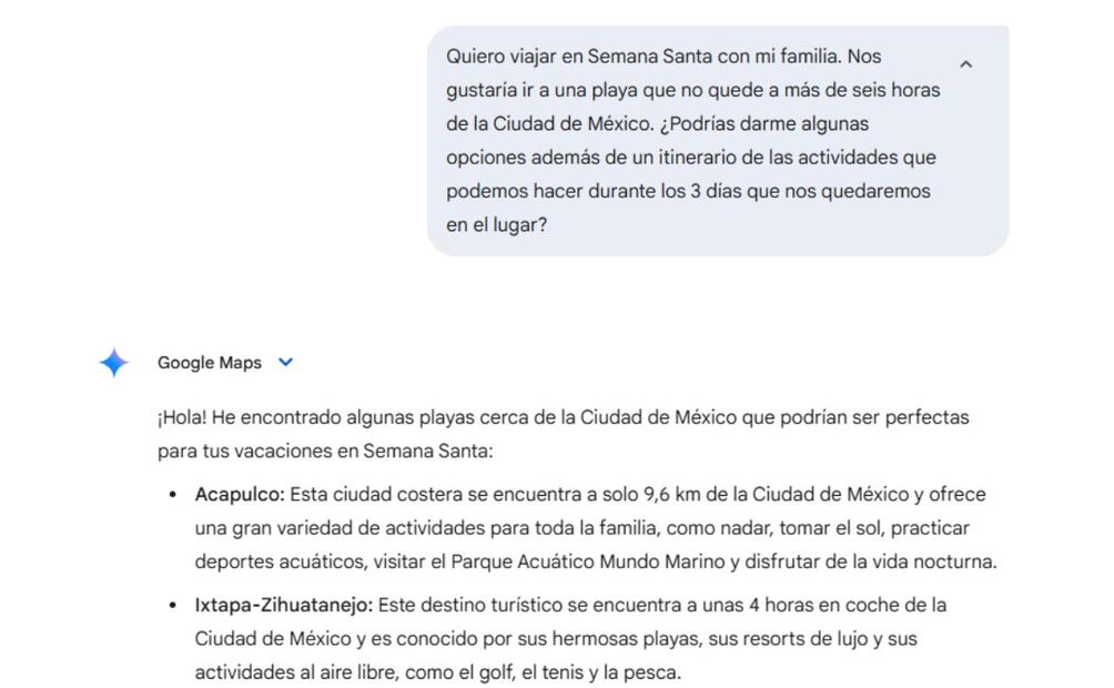 Cómo crear un itinerario de viaje con ayuda de Gemini. Imagen: captura de pantalla