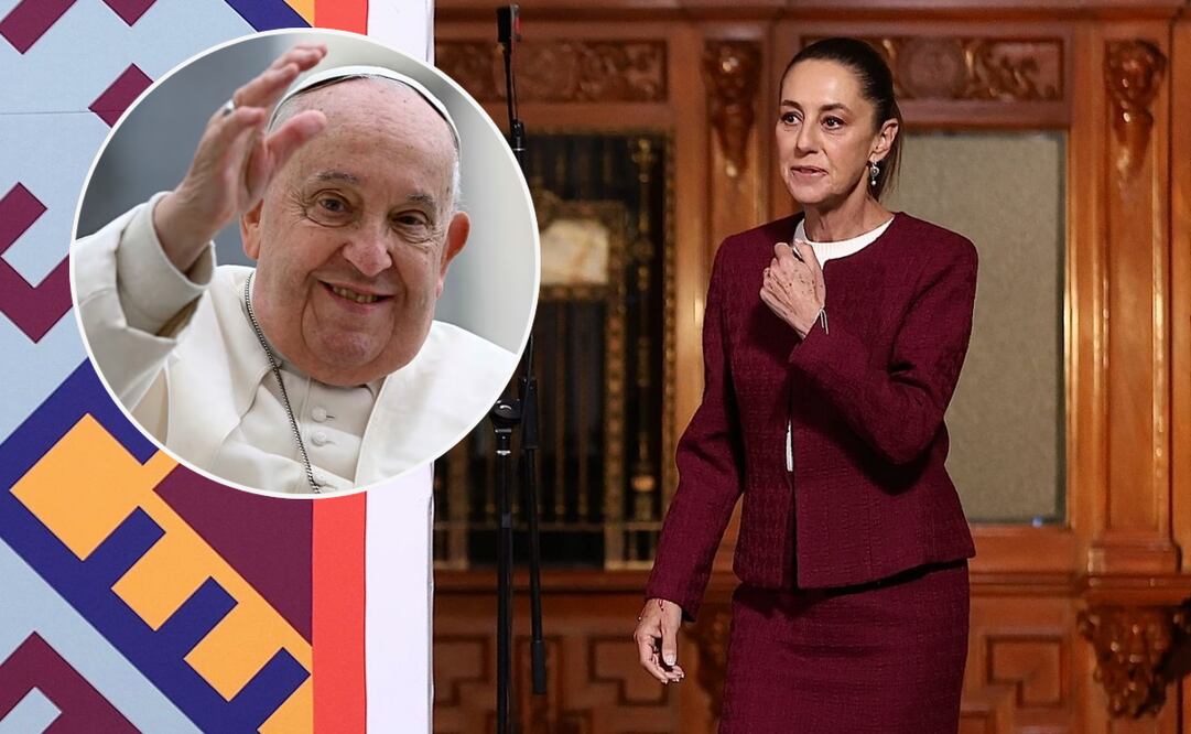 La presidenta Claudia Sheinbaum desea pronta recuperación a el papa Francisco. Foto: AFP y Berenice Fregoso/EL UNIVERSAL