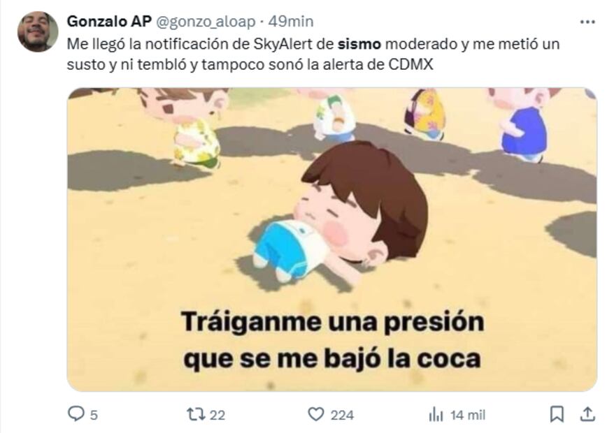 Usuarios reaccionaron al sismo de 5.2 en Oaxaca en redes sociales con memes y graciosas reacciones. Foto: Captura de pantalla