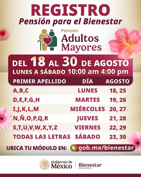 Pensión Bienestar 2025; conoce el calendario de esta última semana de registros. Foto: 'X' @bienestarmx