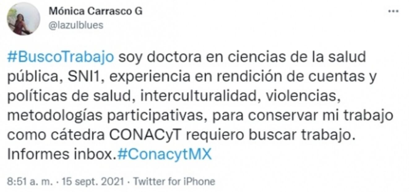 Bajo el hashtag #Buscotrabajo, científicos e investigadores denuncian incertidumbre laboral en Conacyt
