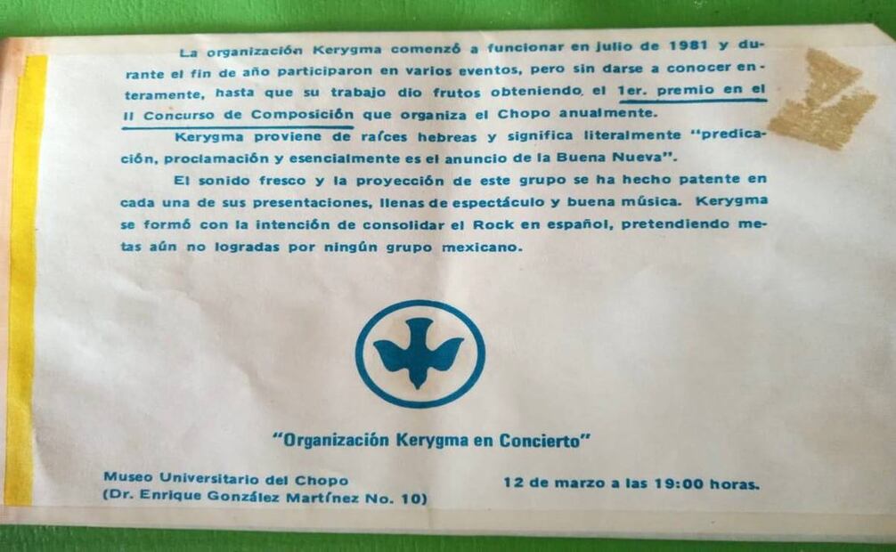 De acuerdo con este folleto del Museo Universitario del Chopo, Kerigma ya funcionaba en 1981, aunque sin darse a conocer. ESPECIAL.