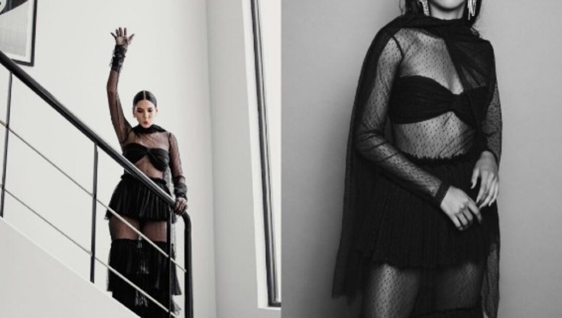 Ary, novia de Luisito Comunica, luce elegante vestido con transparencias