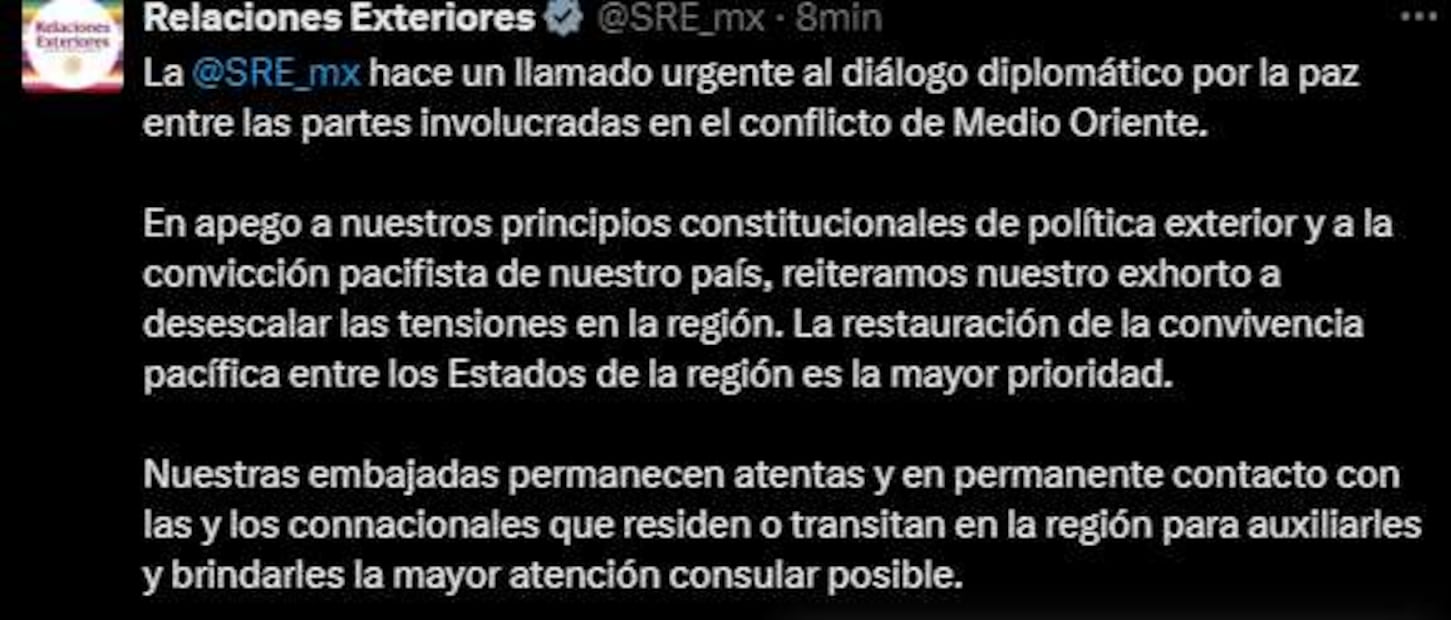 Post de la cancillería mexicana. Foto: Captura de pantalla