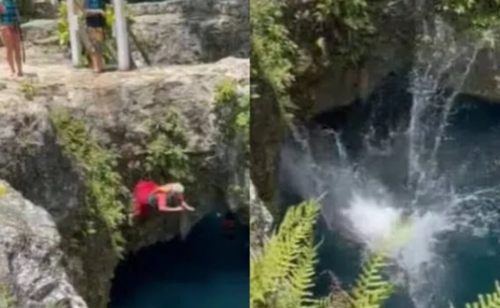 Abuelita valiente se echa clavado en cenote y rompe el Internet