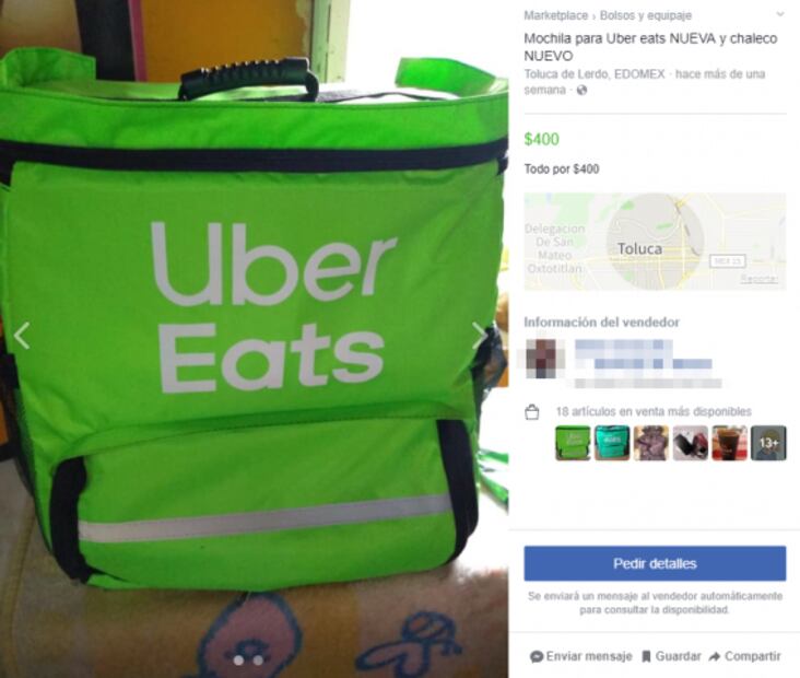 Venden mochilas de Uber Eats en Facebook desde 200 pesos