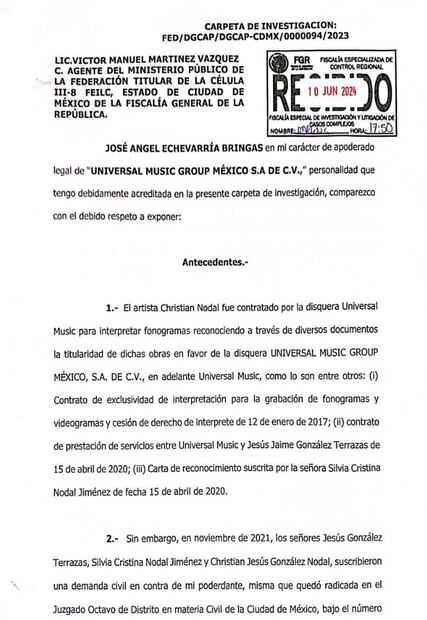La disquera ha solicitado que el caso sea judicializado, lo que implica que se presente ante un juez penal federal para que se tomen decisiones legales sobre las acusaciones de falsificación y fraude.