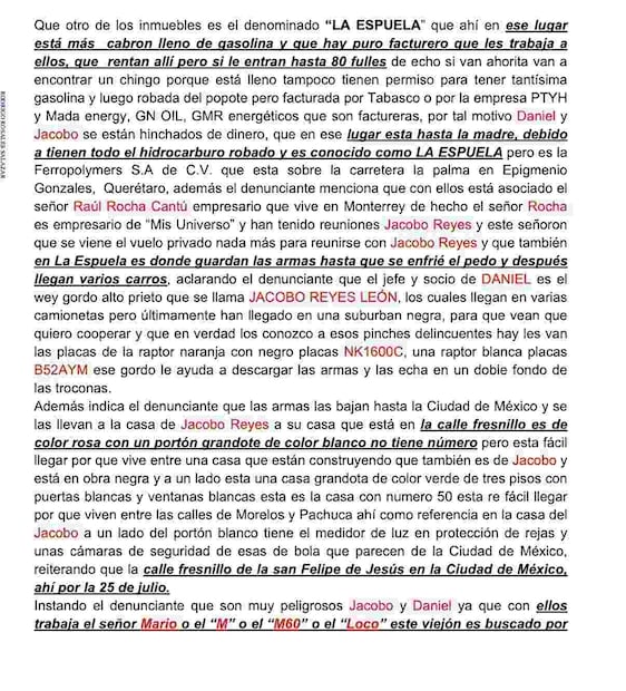 La denuncia anónima destaca que hay personas dedicadas a transportar armas para los integrantes del Cártel Jalisco en Querétaro, quienes tienen protección de policías.
