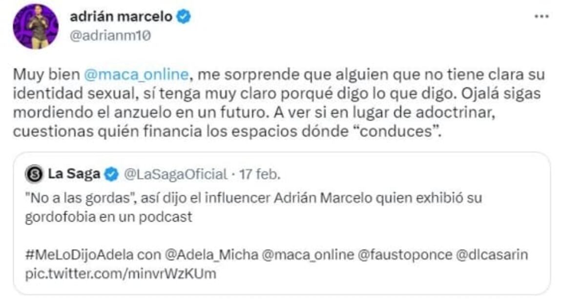 Karla Panini defiende a Adrián Marcelo: "su forma de ser lo ha llevado al éxito"