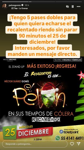 Héctor Suárez Gómis presenta "El Pelón en sus tiempos de cólera recargado".
Foto: Instagram