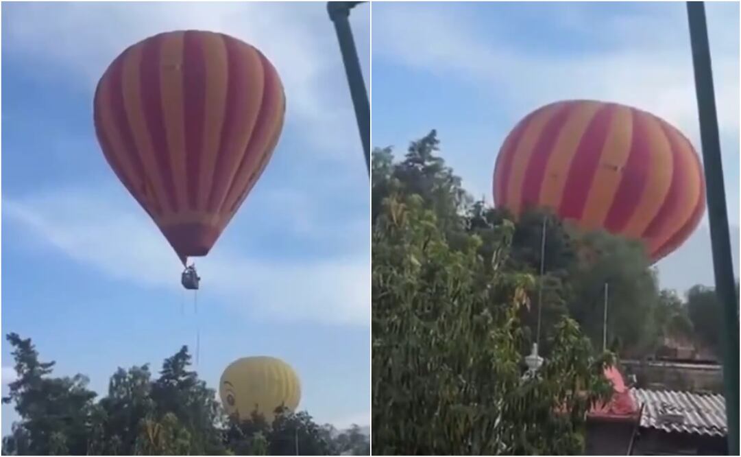 En el video se aprecia cómo cae poco a poco el globo aerostático hasta quedar varado en medio de la calle en el Estado de México. Foto: X