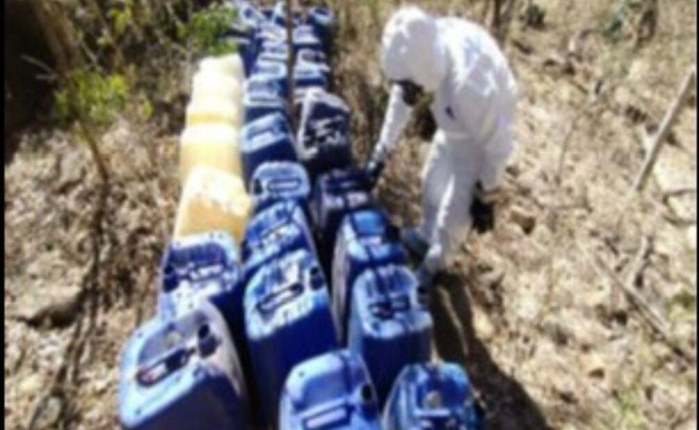 Elementos de seguridad aseguran elementos para elaborar drogas sintéticas (14/03/2025). Foto: Especial