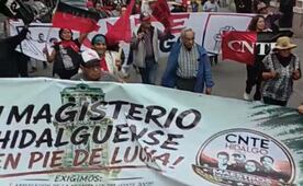 Integrantes de la CNTE marchan en Pachuca; amagan con sumarse al paro nacional si no se deroga la Ley del ISSSTE