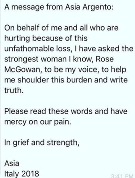 Rose McGowan defiende a Asia Argento tras suicidio de Anthony Bourdain