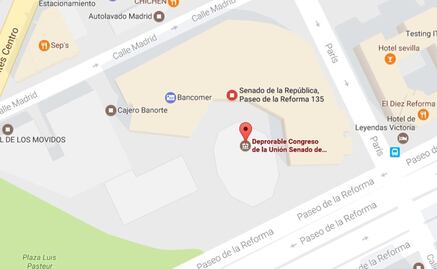 También le cambian el nombre a la Cámara de Senadores en Google Maps