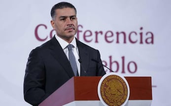 Omar García Harfuch, titular de la Secretaría de Seguridad y Protección Ciudadana, durante la mañanera del 4 de noviembre del 2025. Foto: Fernanda Rojas / EL UNIVERSAL