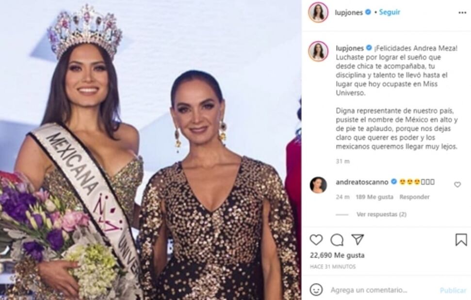 Miss Universo: Andrea Meza, felicitada por Lupita Jones y Ximena Navarrete