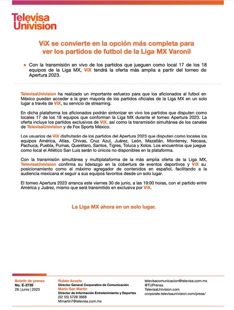Comunicado de Televisa Univision