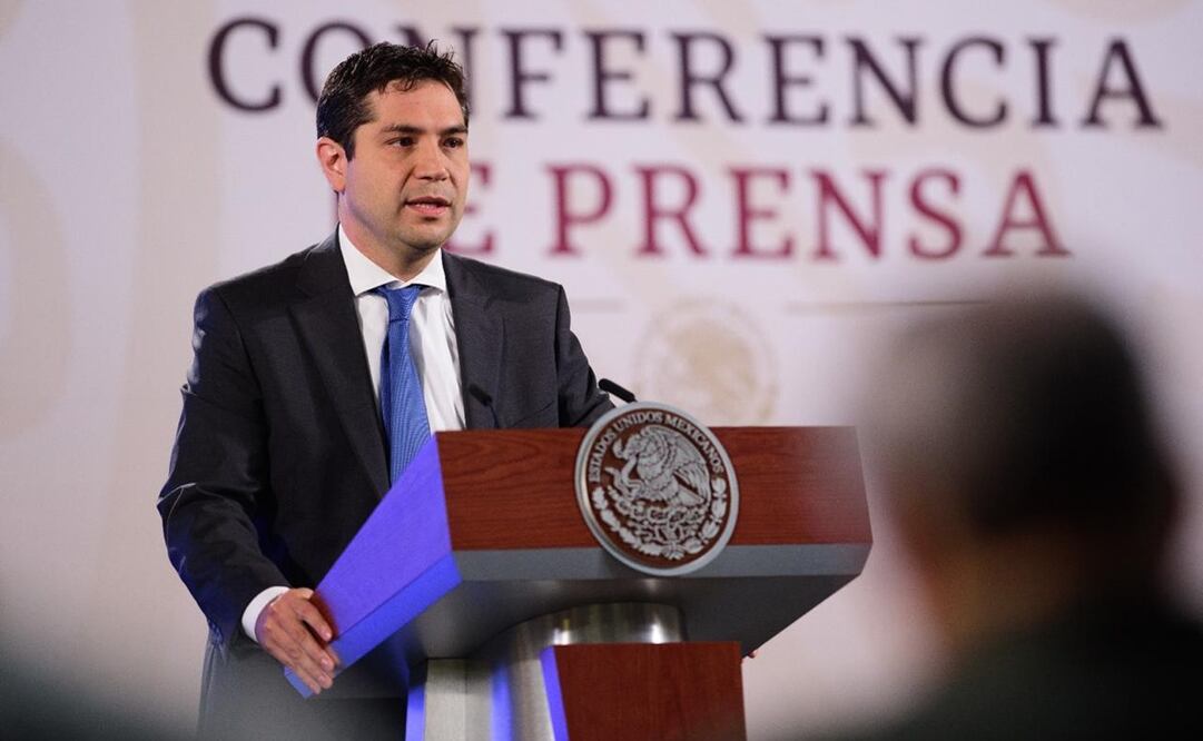 Antonio Martínez Dagnino, director del SAT en una conferencia de prensa matutina en Palacio Naciona el 31 de julio del 204. Foto: Presidencia