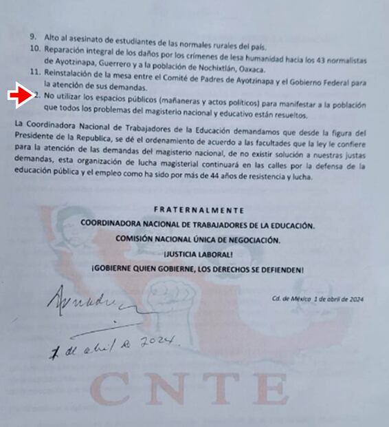 Pliego petitorio de la CNTE