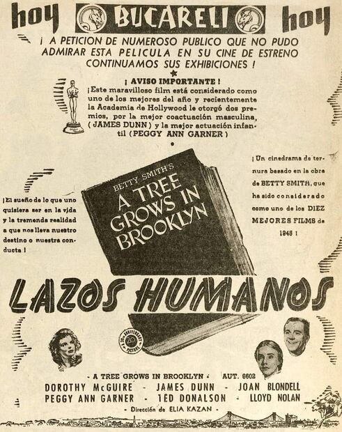 Anuncio de “Lazos de familia”, con Peggy Ann Carter, ganadora de la mejor actuación infantil en 1945. Foto: Hemeroteca EL UNIVERSAL.