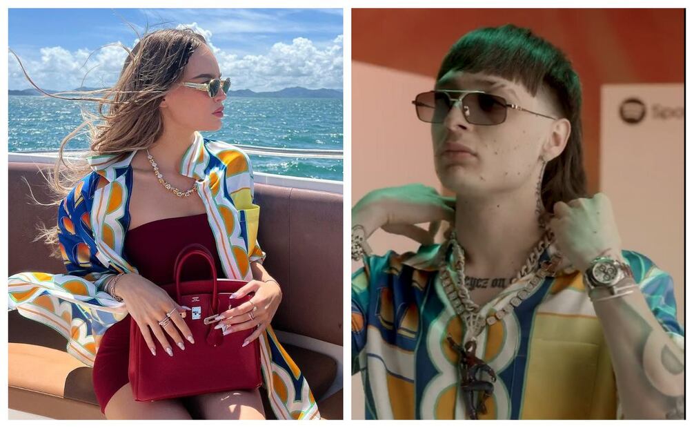 Belinda y Peso Pluma se ponen la misma camisa. Imagen: Instagram de Belinda y Twitter de Peso Pluma.